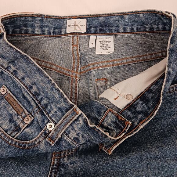 VNT Calvin Klein Jeans Women's Size 2 L32 Blue Boot HIGH RISE Denim LEATHER Tab - Picture 9 of 16